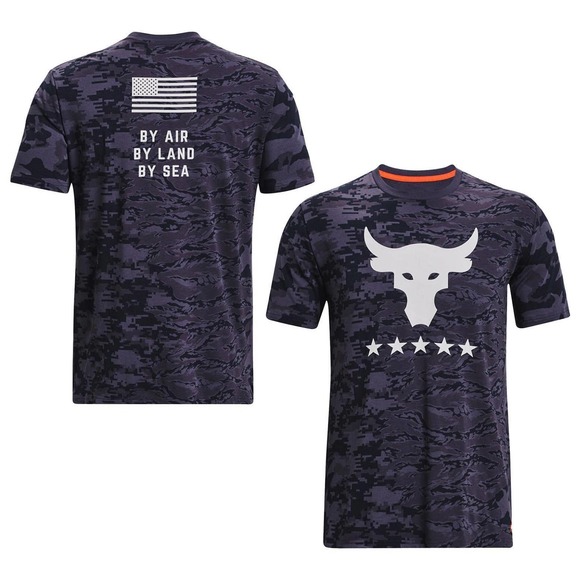 Under Armour Project Rock Mens Small T-Shirt 1373584 Blue Camo Veterans Day $45 - Picture 1 of 6